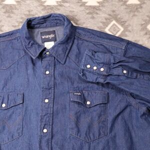 Wrangler Western Denim Pearl Snap Shirt Mens XXL Blue Long Sleeve MS70119